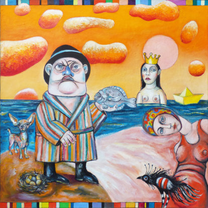 Der Butt - Motiv aus dem Märchenzyklus 2021/2022 und 2026 - Öl auf Baumwolle, 4.6.2026, 60 x 60 cm